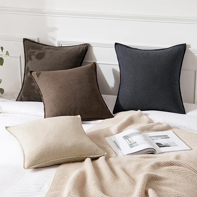 MIULEE Decorative Linen Pillow Covers 18x18 Inch Coffee | Boho Farmhouse Fall Autumn Couch Throw Pillows for Bed, Pack of 2 Accent Modern Pillowcases, Sofa Livingroom Home Decor