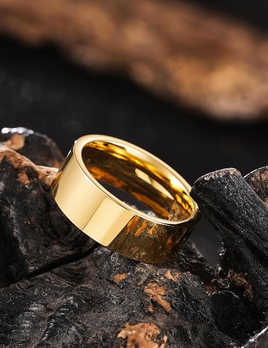 King Will Basic Gold/Rose Gold/Brown Plated Tungsten Wedding Band for Men/Women, 2mm/4mm/6mm/8mm/10mm/12mm Width Band Rings, Pipe Cut Matte Brushed Finish Cigar Band Ring Comfort Fit