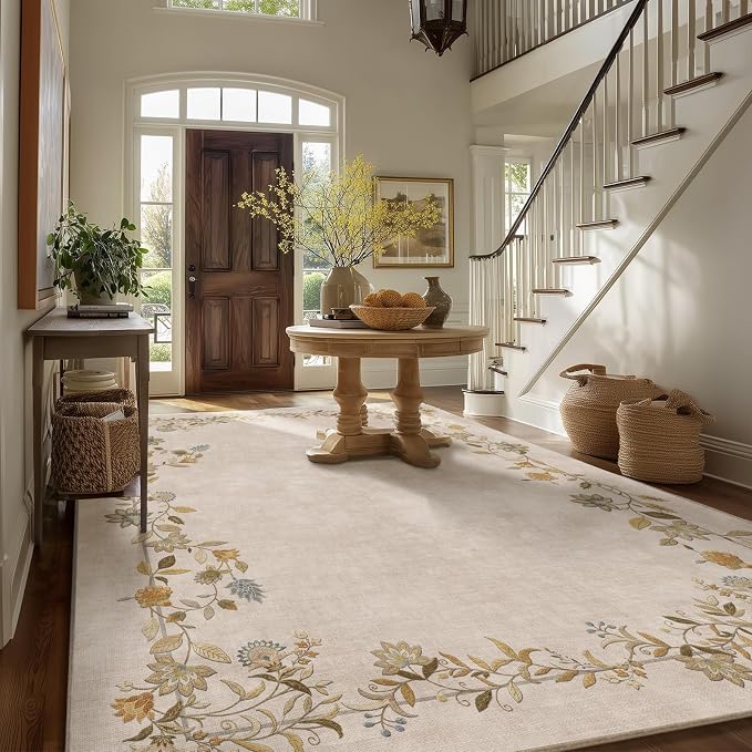 10x12 Area Rugs Living Room: Washable Rug Stain Resistant Non Slip Low Pile Ultra Soft Faux Wool Lightweight Large Rugs for Bedroom Dining Room Under Table Rug Farmhouse Home Office Nursery Indoor