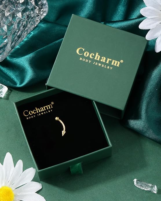 COCHARM 10K Yellow Gold Butterfly Belly Button Rings 10K Real Gold Belly Rings 10K Gold Belly Piercing Jewelry for Women Gold Upside Down Nave Rings