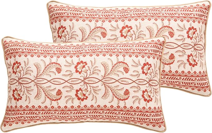 ISAENNE Designer Linen Throw Pillow Cover,Set of 2,20"x12"-Chamonix A | Vintage Elegant Rectangle Pillow Cover,Concealed Zipper Design,Floral Pattern,Sofas,Bedroom,Living Room,Lounge Chairs