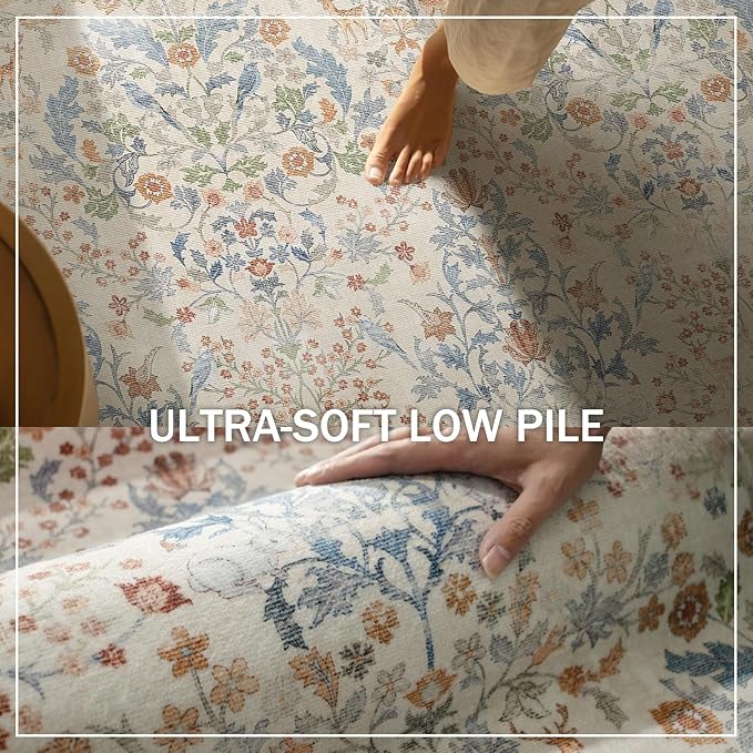 8x10 Area Rugs for Living Room: Washable Bedroom Rug Vintage Area Rug Stain Resistant Non Slip Low Pile Lightweight Soft Carpets Rug for Dining Room Kitchen Nursery Kids Room Farmhouse Indoor