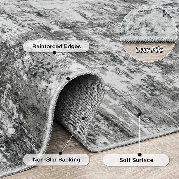 6x9 Area Rugs Living Room Rug Modern Abstract Neutral Washable Rugs Non Slip Soft Carpet Large Area Rug Low Pile Stain Resistant Non Shedding for Bedroom Nursery Dining Room Home Office Gray