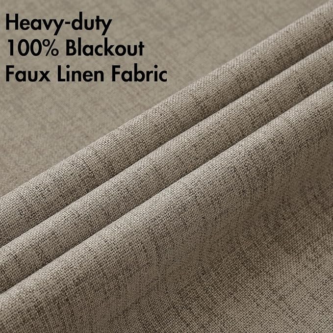 MIULEE 100% Blackout Linen Textured Curtains for Bedroom Solid Thermal Insulated Faux Linen Grommet Room Darkening Curtains & Drapes Luxury Decor for Living Room 52 x 45 Inch (2 Panels)