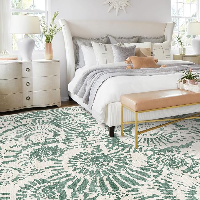 BLISSA Green White Living Room Rug - 8x10 Soft Washable Bedroom Area Rug Non-Slip Low-Pile Modern Contemporary Abstract Rugs for Living Room Bedroom Dining Room Under Table Nursery Foyer Large Carpet