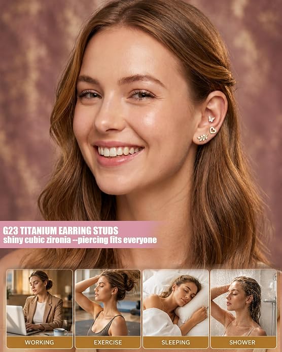 YACHY G23 Titanium Flat Back Stud Earrings, Internally Threaded Screw-On Hypoallergenic Body Piercing Jewelry for Everyday Wear, Tragus Helix Conch Monroe Medusa Lip, 18G 6mm 8mm