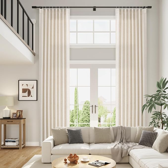 Aersas Natural Pinch Pleat Linen Curtains 192 Inch Length 2 Panels Set for Bedroom Dining Room Semi Sheer Linen Boho Farmhouse Neutral Window Curtains 192 Inches Long for Living Room Nursery 50x192