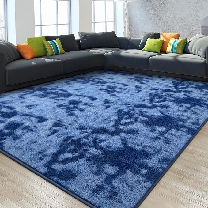 Gifeas Large Ultra Soft Modern Area Rugs for Living Room Bedroom, 5x8 Feet Tie-Dyed Navy Blue Thickened Memory Foam Indoor Carpets, Non-Slip Comfy Rug for Boys Girls Nursery Room Home Decor