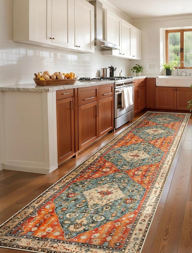 SERISSA Runner Rug for Hallways, 3x12 Washable Non Slip Kitchen Runner Rug, Extra Long Boho Rug Ultra Soft Vintage Tribal Print Floor Carpet for Bedroom Hallway Entryway Bathroom Laundry Room