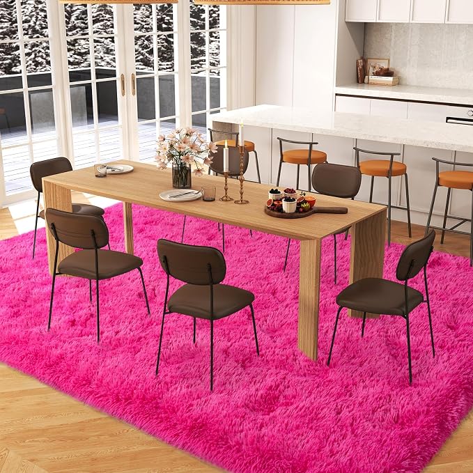 Dssimo Hot Pink Rugs for Bedroom Living Room, 5x7 Shaggy Area Rug | Large Plush Furry Upgrade Non-Slip Pink Area Rug for Girl Nursery Kids Room Dorm Room Home Decor, Indoor Floor Carpet