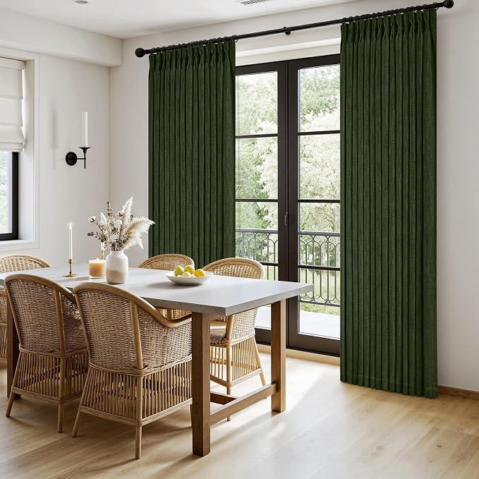 MIULEE Pinch Pleated Thick Linen Curtains 102 Inches Long 2 Panels for Living Room Bedroom, Linen Textured Drapes Pleat Back Tab Memory Trained Light Filtering Boho Loden Window Curtains with Hooks