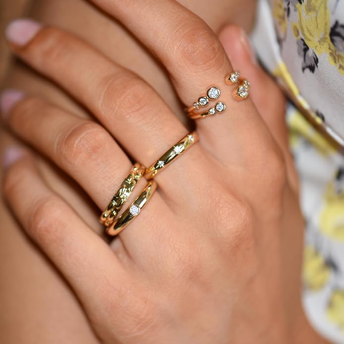 LEMON GRASS Bezel Set Round CZ Thin Dome Ring | Minimalist Stacking Band Signet Ring in Gold