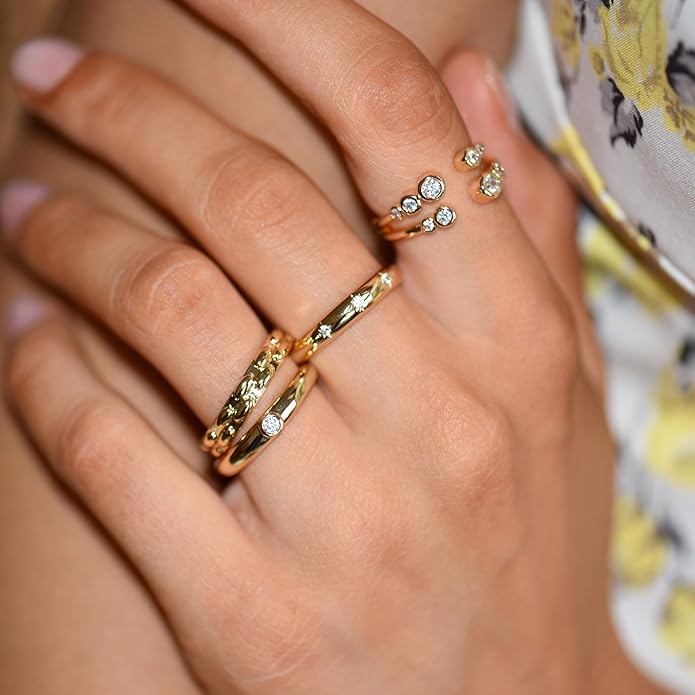 LEMON GRASS Bezel Set Round CZ Thin Dome Ring | Minimalist Stacking Band Signet Ring in Gold