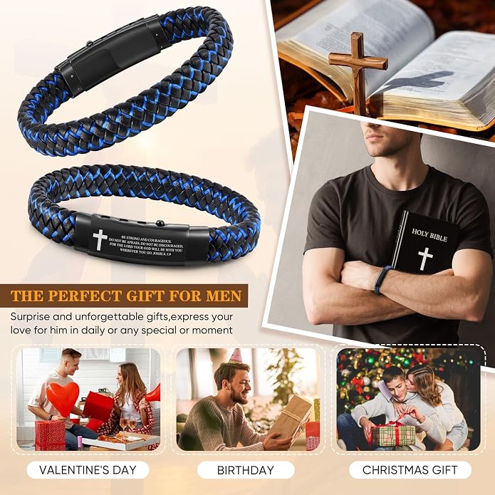 VNOX Men's Inspirational Mantra Engarved Handmade Braided Leather Adjustable Cuff Bangle Bracelet Encouragement Motivational Gift for Men