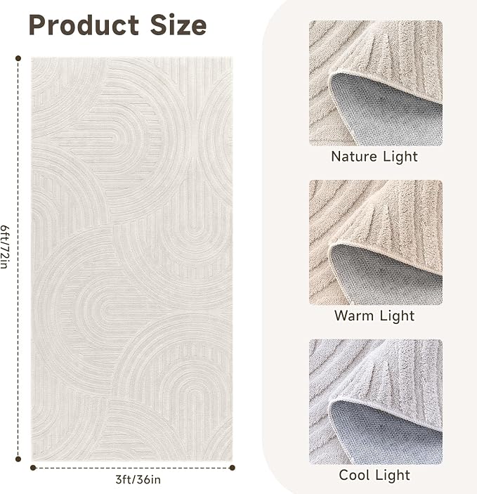 Pauwer Area Rugs for Living Room 3x6, Non Slip Washable Modern Rug, Beige | Soft Fluffy, Boho Neutral, Indoor Floor Carpet, For Bedroom Entryway Dining Room Nursery Farmhouse