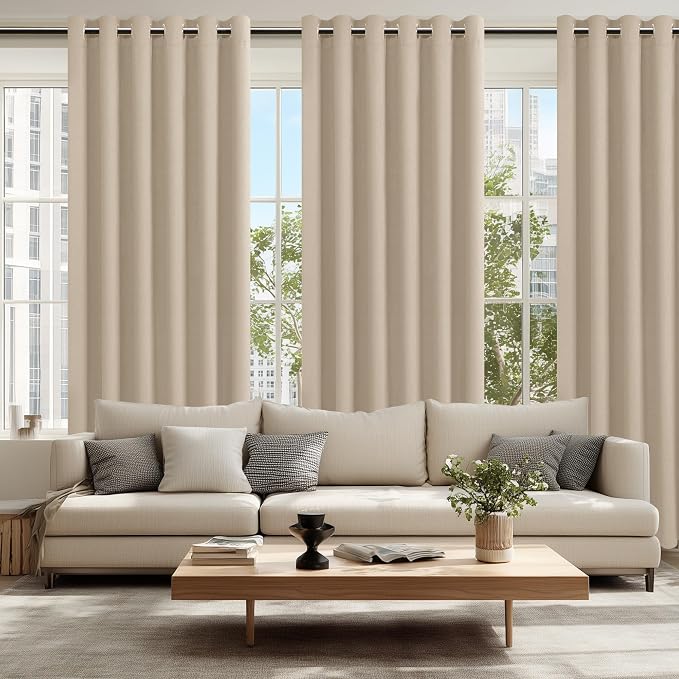 Hiasan Grommet Blackout Curtains for Bedroom, 70 x 84 Inches - Thermal Insulated & Light Blocking Window Drapes for Living Room/Dorm Room, Set of 2 Panels Sewn with Tiebacks, Taupe