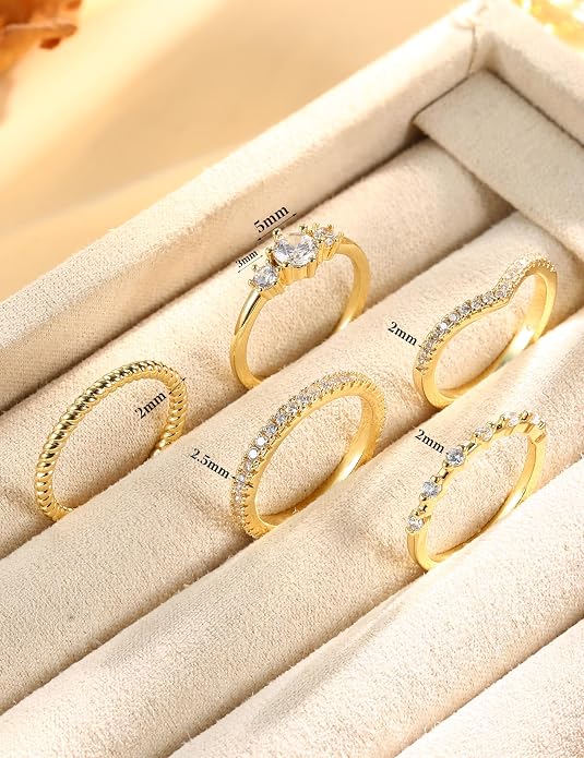 Florideco Stackable Rings for Women 14K Gold Plated Minimalist Non Tarnish Cubic Zirconia Thumb Ring Set Dainty Knuckle Ring Trendy Statement Stacking Rings Set Size 5-10