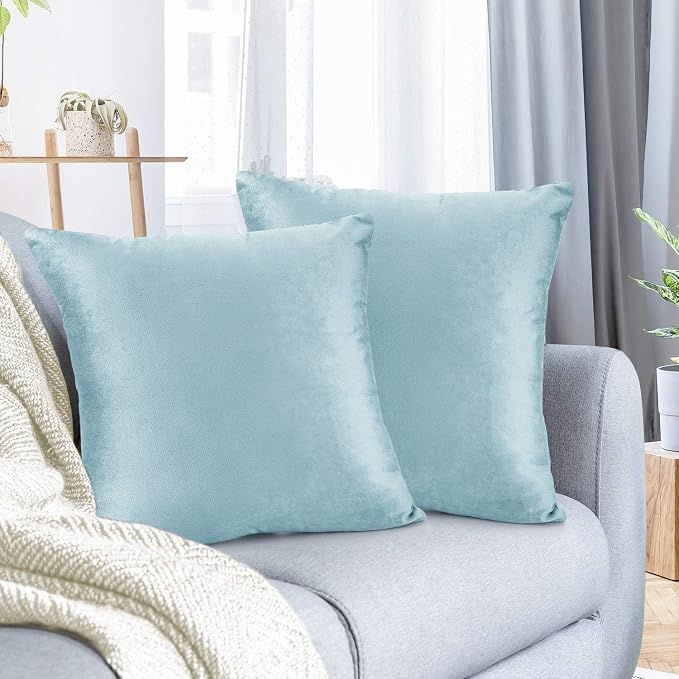 Nestl Throw Pillow Covers, Cozy Velvet Decorative Pillow Covers 12 x 20 Inches, Soft Solid Couch Pillow Covers for Sofa, Bed and Car, Set of 2 - Aqua Light Blue