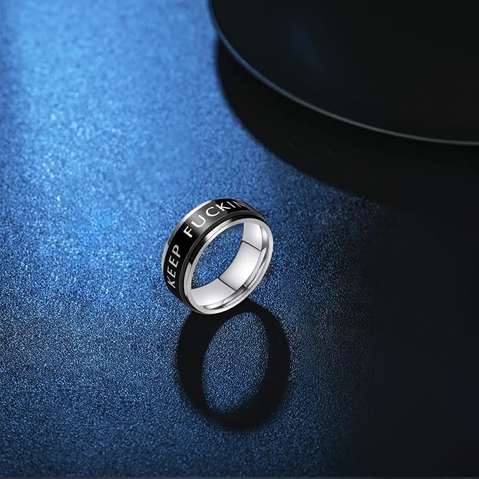 LAOYOU Fidget Anxiety Ring for Men | 8mm Spinner Band for Calming, Worry, Stress Relief & Mindfulness | Hypoallergenic Stainless Steel Comfort Fit Non Tarnish