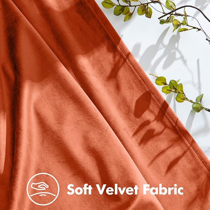 MIULEE Terracotta Velvet Curtains 108 inches Long, Pinch Pleated Blackout Fall Drapes with Hooks, Thermal Insulated Pinch Pleat Panels for Bedroom Living Room, 2 Panels