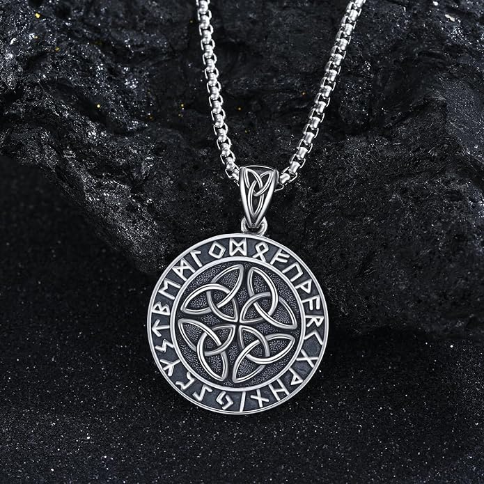925 Sterling Silver Necklace for Men Viking Rune/Odin God/St Michael/Thors Hammer/Wolf/Celtic Knot/Religious Cross Jewelry Gifts for Men