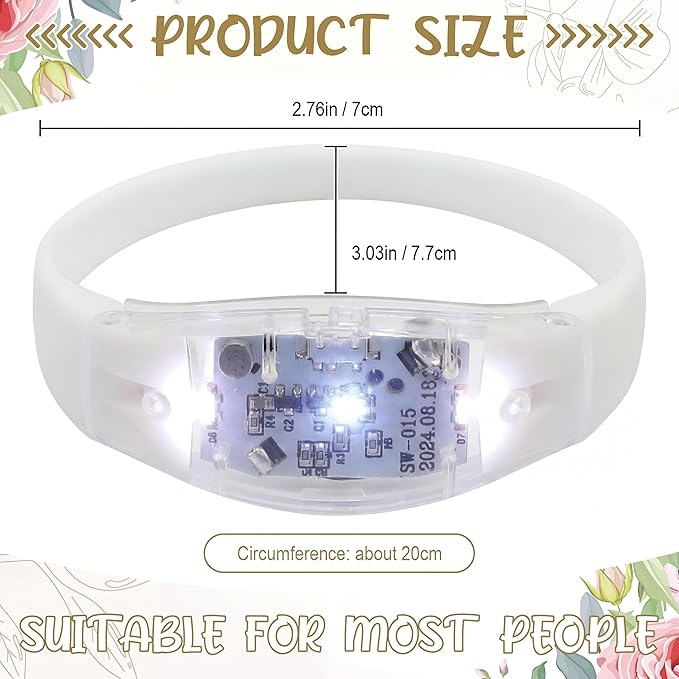 JellyArch 60 Pcs White LED Glow Bracelets, Sound Activated LED Bracelets for Wedding Reception Party Favors, Bridal Shower, Bachelorette Party, Rave, Concert, Birthday and Night Events