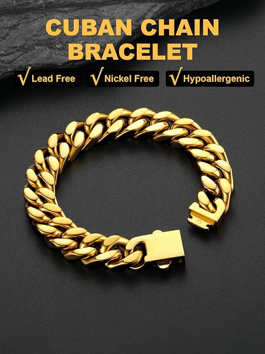 U7 Cuban Link Bracelets for Men Stainless Steel Wrist Bracelet Silver Black Gold Cuban Hand Chain Bracelet for Mens Women, 5/7/9/12mm Width, 7.5/8.3/9 Inch Length Classic Jewelry with Box Packed