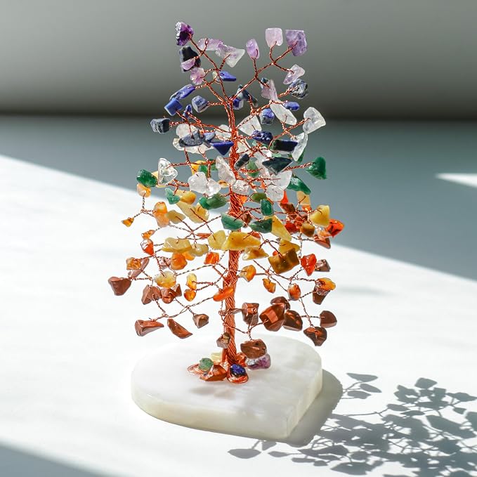 Crocon® Crystal Heart Base Tree of Life, Birthday Gifts for Women, 7 Chakra Healing Crystals Tree Brings Positive Energy, Good Luck, Feng Shui House & Office Desk Decor for Girlfriend & Wife Present