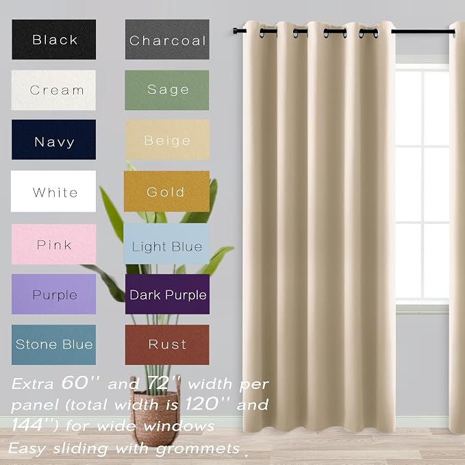 KOUFALL Beige Black Out Curtains 84 Inches Long,72 Wide 70-80% Blackout Curtains for Bedoom Living Room