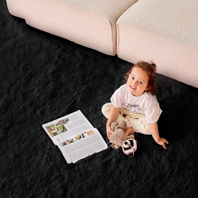 OPPODREAM 4x6 Black Rugs for Bedroom, Ultra-Soft Fluffy Area Rugs for Living Room, 4 x 6 Shag Carpet for Nursery, Kids, Girl, Boy, Baby, Plush, Fuzzy, Shaggy, Cute Home Decor