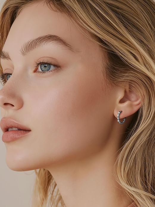 PROSTEEL Hoop Earrings for Women, Huggie Hoop with 925 Sterling Silver Post, 8/10/12/14/16/18/20mm Small Huggie Hoops, 14K Gold Plated/Silver/Black/Rose Gold Hypoallergenic Earrings Jewelry
