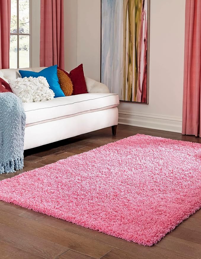 Unique Loom Solid Shag Collection Area Rug (7' 1" x 10' Rectangle, Taffy Pink)