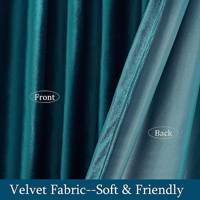 Teal Velvet Curtains 120 inch Long for Living Room,Luxury 2 Panels Room Darkening Rod Pocket Back Tab Curtain Bluish Green Elegant Thermal Insulated Soundproof Decorative Window Drapes for Bedroom