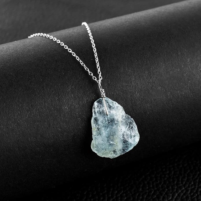 Raw Gemstone Dainty Pendant Necklace for Women, Trendy Healing Chakra Crystal, Birthstone Handmade 925 Sterling Silver Adjustable 18 inch Chain Jewelry, Birthday Gifts
