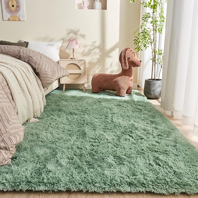 OPPODREAM 4x6 Sage Green Rugs for Bedroom, Ultra-Soft Fluffy Area Rugs for Living Room, 4 x 6 Shag Carpet for Nursery, Kids, Girl, Boy, Baby, Plush, Fuzzy, Shaggy, Mint Green Cute Home Decor