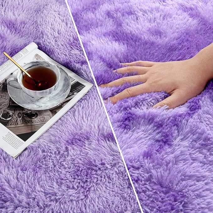Deerhoo Large Shag Area Rugs 6 x 9, Tie-Dyed Plush Fuzzy Rugs for Living Room, Ultra Soft Fluffy Furry Rug for Bedroom, Indoor Carpet Nursery Rugs for Kids Room Home Decor, Purple
