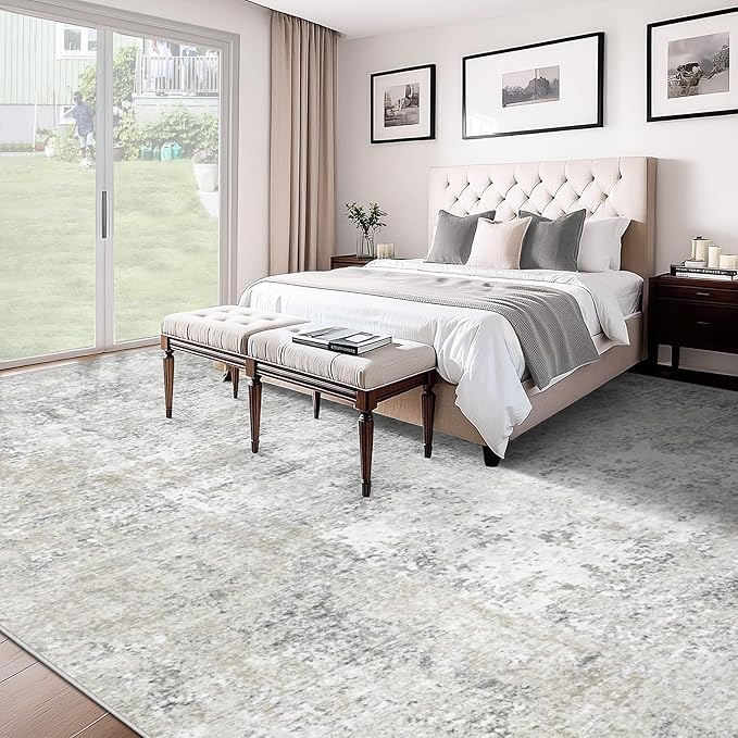 XLUEZ 10x12 Area Rug for Living Room, Washable Modern Abstract Large Area Rug Neutral Soft Non Slip Kids Rug Stain Resistant Indoor Carpet for Bedroom Dining Room Playroom Office(BeigeGrey, 10'x12')