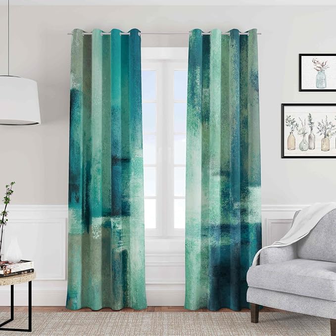 Asuexpect Teal Curtains 2 Panels Abstract Rust Curtain Room Darkening Grommet Window Treatments Modern Decorative for Bedroom Living Room, 52x63 Inches, Turquoise
