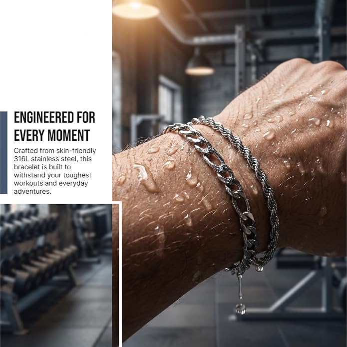 Mens Bracelet - Dainty Gold/Silver Chain Bracelet Stack 14K Gold Plated Silver Bracelets for Men Stainless Steel Adjustable Cross Charm Cuban Link Bracelet Snake Jewelry Set to Men Dad Birthday Day