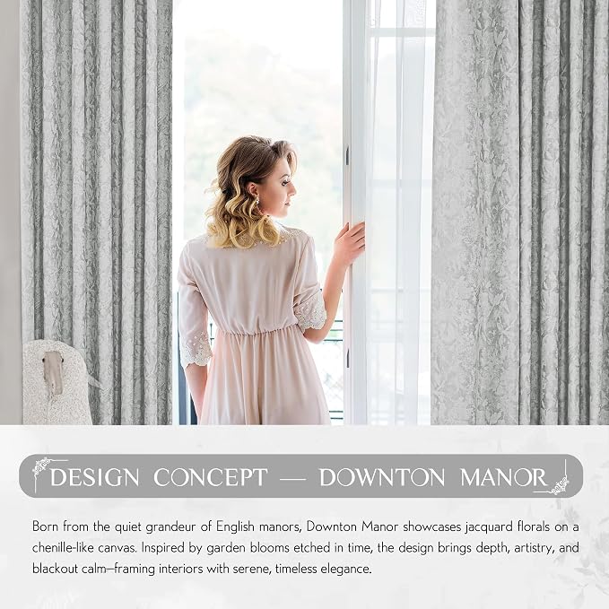 Beauoop Grey Floral Jacquard Blackout Curtains for Bedroom 52x72 2 Panels | Flower Chenille Room Darkening Drapes for Living Room 72 Inch Long Thermal Insulated Soundproof Window treatment Grommet