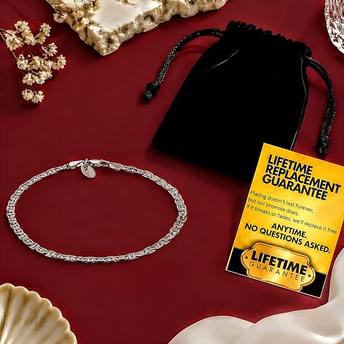 LIFETIME JEWELRY Gold Anklets for Women - 4mm Mariner Link Ankle Bracelet - 24K Real Gold Plated with Lifetime Replacement - Made in USA