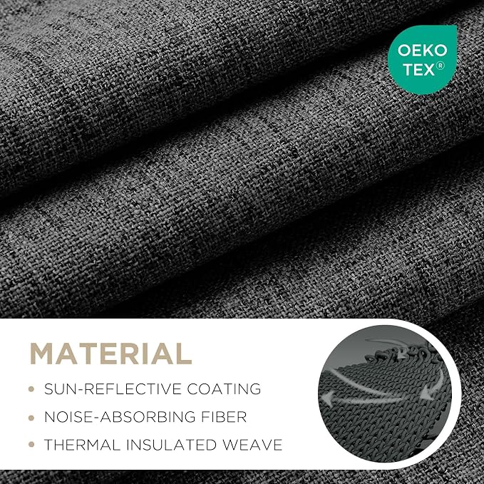 Joydeco Blackout Curtains for Bedroom - 100% Light Blocking 2 Panels Set Black Drapes 42" W x 63" L, Thermal Insulated Room Darkening Curtains, Linen Textured for Living Room, Rod Pocket & Back Tabs