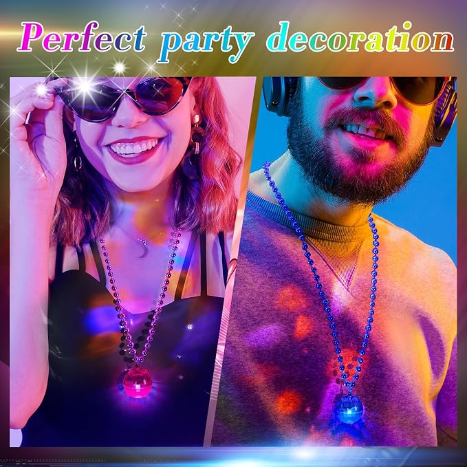Sasylvia 12 Pcs LED Disco Ball Necklaces Light up Bead Necklaces 70s Disco Party Favors Glow in The Dark Bead Jewelry Costume Accessories for New Year Party Dance Supplies(Multicolor)