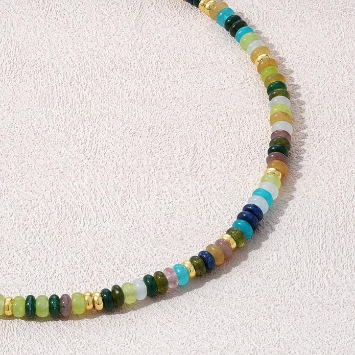 KELORIS PATH Beaded Necklace for Women, Colorful Gemstone Boho Bead Choker for Beach, Trendy Summer Natural Stone Jewelry Gifts