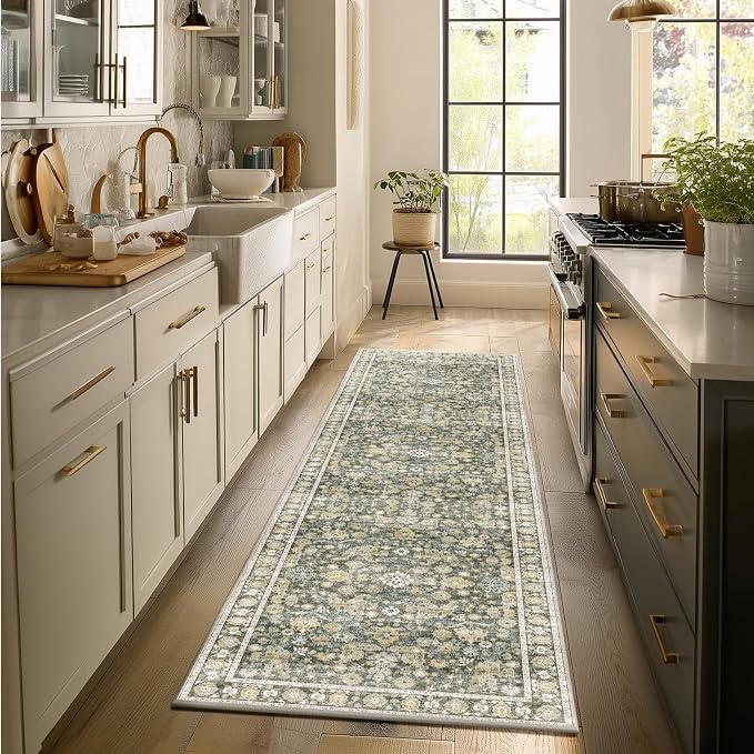 Machine Washable Hallway Runner Rug: 2'x6' Kitchen Rugs Soft Non-Slip Low Pile Vintage Boho Carpet Runners for Indoor Entryway Kitchen Bedside Bedroom Bathroom Farmhouse Decor
