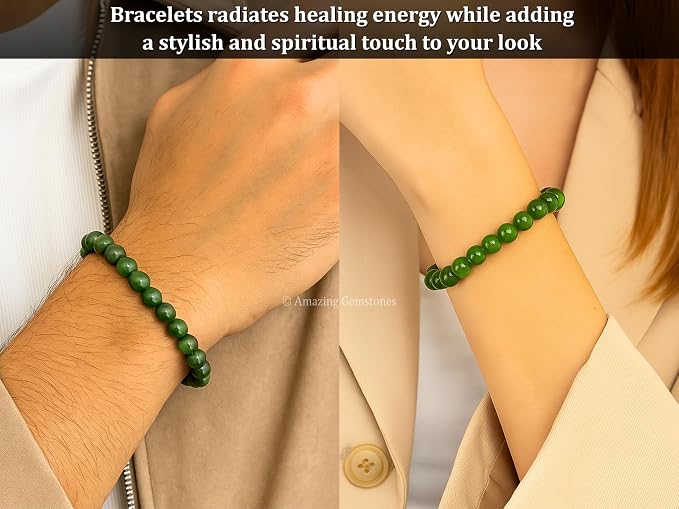 Amazing Gemstone Nephrite Green Jade Bracelet for Women Men's Gifts - Protection Healing Crystal Bracelet - 8mm Gemstone Beaded Adjustable Bracelet Pulseras para Hombres Mujer Stocking Stuffers