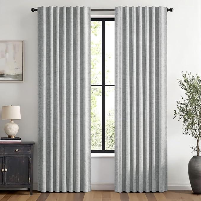 MIULEE 100% Blackout Linen Curtains for Bedroom 42 x 84 Inch Grey 2 Panels | Thermal Insulated, Room Darkening Drapes for Living Room, Back Tab Rod Pocket Pinch Pleated, Solid Luxury Decor