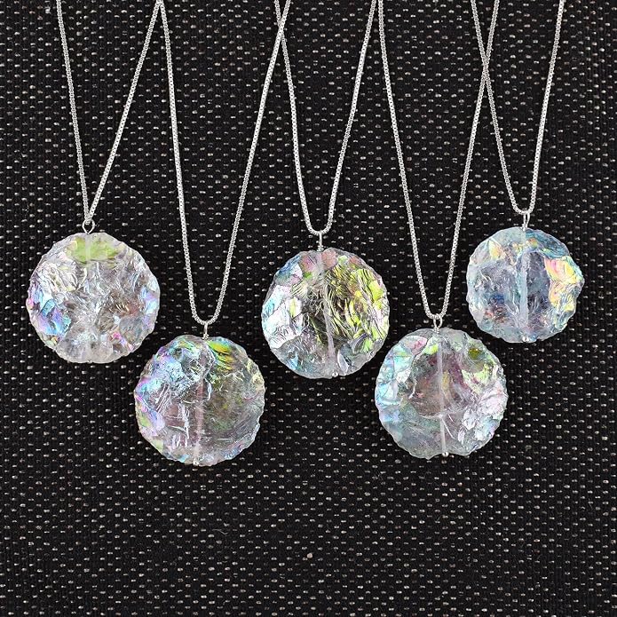 YANARA Aura Quartz Necklace For Women, April Birthstone, Natural Gemstone Rough, Raw Crystal Handmade Necklace, Chakra Healing Crystals, Silver Plated Chain 18 inch - Graduation Gift Jewelry