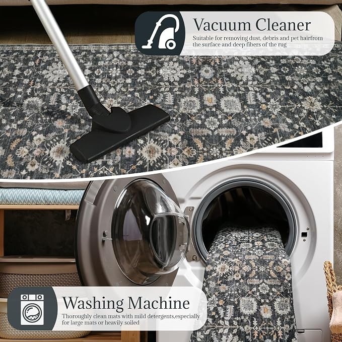 Washable Rugs for Living Room: 10x14 Area Rugs for Bedroom Ultra Soft Non-Slip Stain Resistant Vintage Boho Large Carpet for High-Traffic Dining Room - Farmhouse Decor