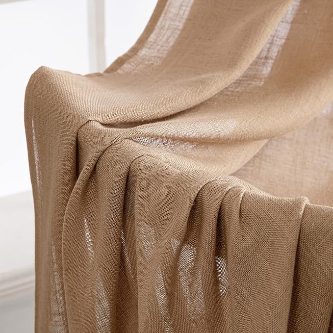 MIULEE Light Brown Linen Curtains 84 Inch Length 2 Panels for Bedroom Living Room, Soft Thick Linen Textured Natural Window Drapes Semi Sheer Light Filtering Back Tab Rod Pocket Burlap Look Decor